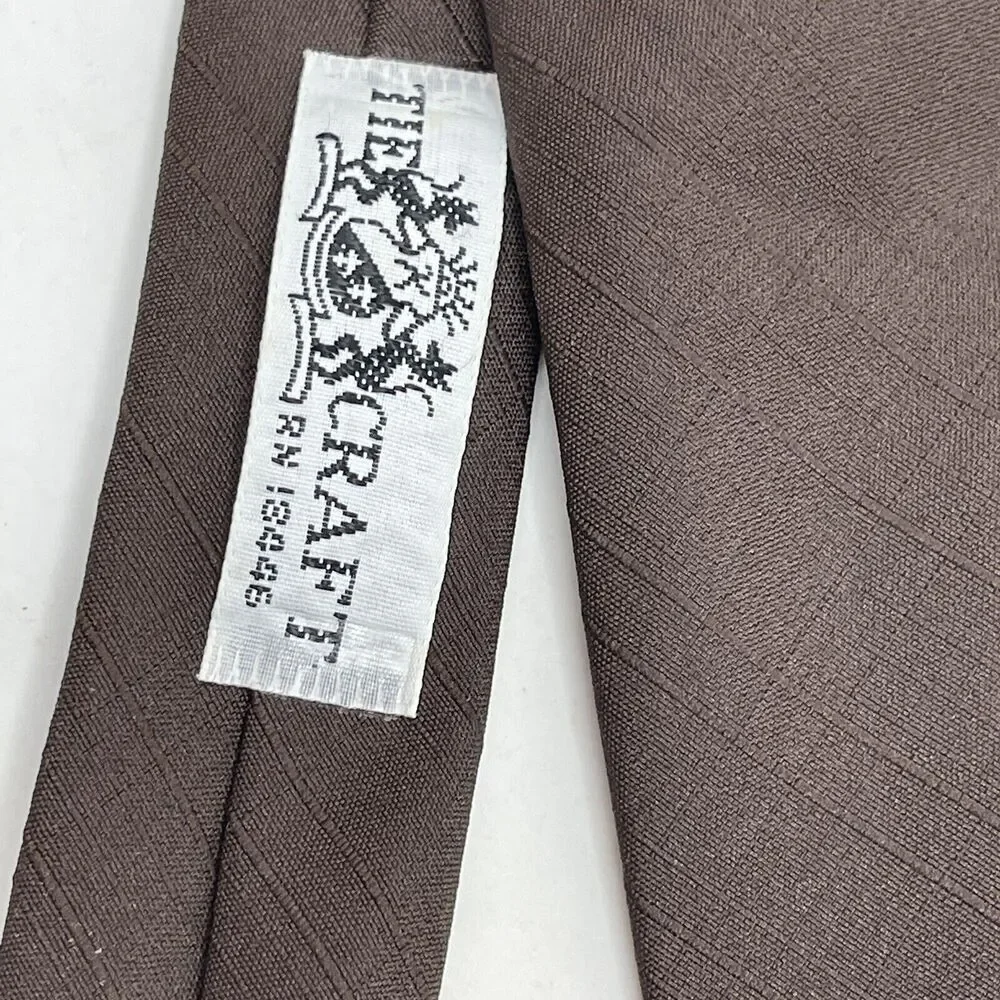Vintage Tie Craft Texturized Polyester‎ Necktie Brown Slim Classic